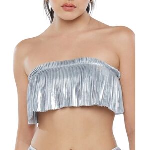 Savage X Fenty Pleated Lamé Bandeau Metallic Silver Bralette, Size 3X